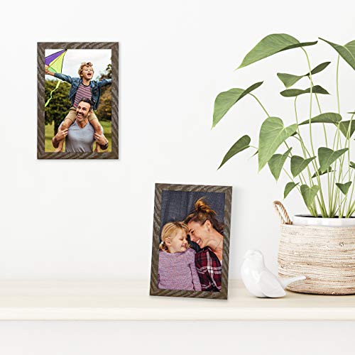 Americanflat 4x6 Picture Frame with Shatter-Resistant Glass - Streamline Collection - Thin Border Photo Frame for Tabletop and Wall - Hanging Hardware and Easel Stand Included - Distressed Brown