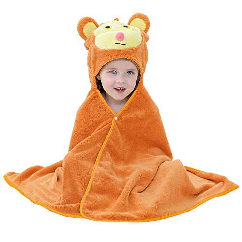 Image of MICHLEY Unisex Hooded Baby Towel Soft Absorbent Washcloths Cartoon Beach Swimming Bathrobe 27.5 inch x 47 inch for 0-7T Toddler(Monkey)