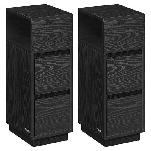 VASAGLE KAILYN Collezione - Comodini Stretti, Set di 2, Tavolini con 2 Cassetti e Scomparto Montato verso Sinistra o Destra, per Camera da Letto, Soggiorno, Nero Inchiostro LET856B56