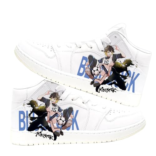 Xinnice Blue Lock Anime Sneaker Bachira Meguru Weiße Schuhe Anime Peripheriedruck Unisex High Top Schuhe Schnür Freizeitschuhe für Mode-Liebhaber Teenager