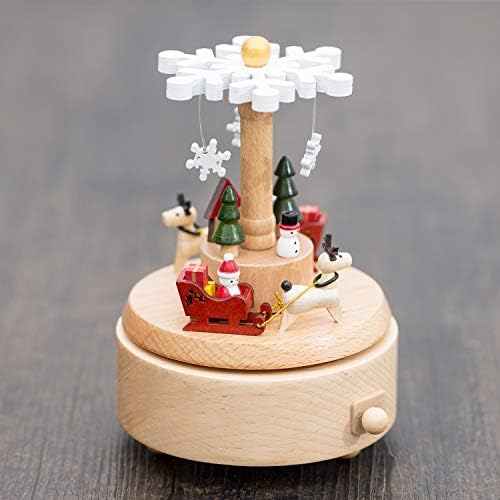 Onlyou Gifts Wooden Music Box, Hunzed Dream Christmas Musical Boxes Best Arts Crafts Gift Christmas/Birthday/Thanksgiving Gift for Lover, Friends and Children (Christmas Snow)