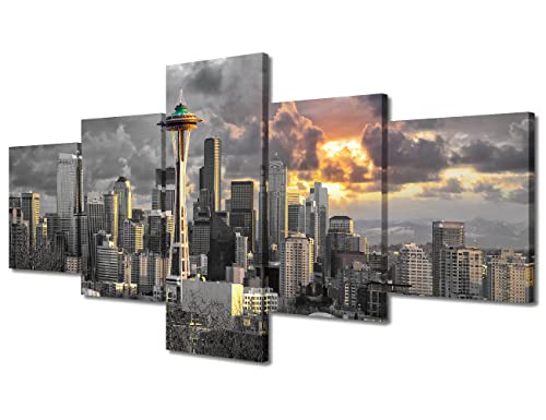 Art mural sur toile de Seattle en 5 pièces pour décoration salon moderne