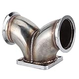 V Band Dual Inlet, Stainless Steel V‑Band Turbo Adapter Y Elbow Adapter for V6 V8 Engine T4 Turbocharger Twin Scroll Flange, 3in