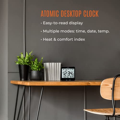 Marathon Atomic Desk Clock, Black - Easy-To-Read 5.2” Display With Calendar + Heat & Comfort Index - Includes Alarm With Snooze & Backlight #TOP1