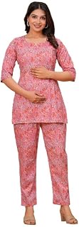 GOPI RAJU Women's Pure Cotton Printed Maternity Feeding Night Suit Set of Top & Relaxed Pyjama Nursing Night Price In India