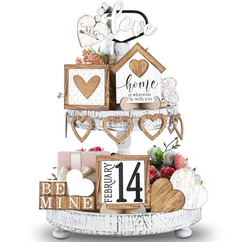 Marsui 19 Pcs Neutral Valentine's Day Tiered Tray Decor Set,