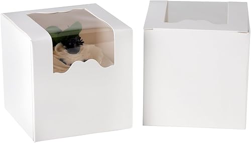 Paquete de 20 cajas blancas para cupcakes individuales con insertos, cajas de magdalenas con contenedores de ventana para cumpleaños, Navidad, boda,