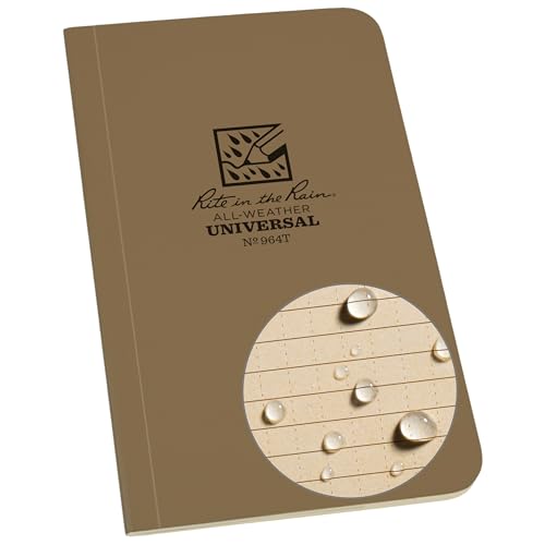 Rite in the Rain Waterproof Paper Tactical Memo Book Side Bound Field Flex Cover Tan 120 Pages 60 Sheets Tan Perfect Bound Binding Imperial & Metric Rulers Map Scales Conversion Charts 3 x 6- Inch