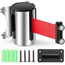 1 Pcs Retractable Belt Barrier Wall Mount Magnetic Retractable Wall Barrier with Stainless Steel Case for Grocery Retail Store Stadium Red