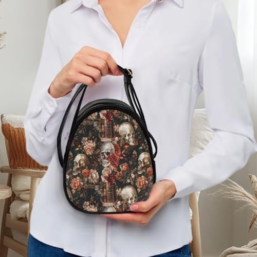 Gothic Small Crossbody Bags for Women, Mini PU Leather Cell Phone Purse Zip Shoulder Handbags Adjustable Straps3