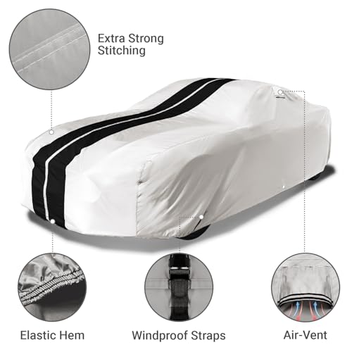 Image of Coverland Custom Car Cover Waterproof All Weather for 1949-1964 Cadillac DeVille, Weatherproof Car Covers for Automobiles, Rain, Snow, Sun Protection, Full Exterior Covers, Stripe(Light Gray /Black)