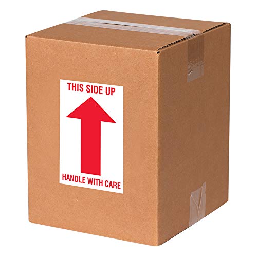 Aviditi DL1050 Tape Logic 3 Inch X 5", "This Side Up Handle With Care" Red/White Warning Arrow Sticker, For Shipping, Handling, Packing, And Moving thumb #1