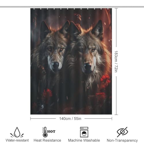Rideau de douche loup tissu lavable imperméable 140x183cm salle de bain