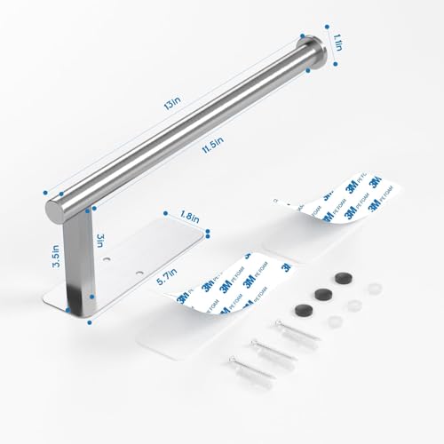 Image of ASTOFLI Paper Towel Holder Under Cabinet No Drilling, Self Adhesive Paper Towel Holder Wall Mount for Kitchen Rack, Under Counter Napin Holder No Drill, RV, 304 Stainless Steel, Silver
