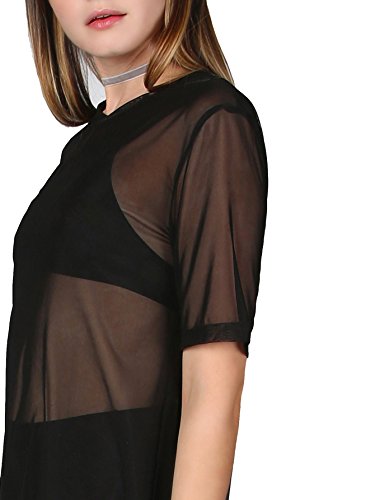 Makemechic Women's Swimsuit Cover Ups Beach Swimwear See Through Sheer Mesh Dress B Black M #TOP3