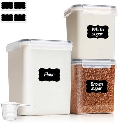 ComSaf Flour Sugar Storage Containers Set of 3 (5.2L/5.5Qt) (2.5L/2.6Qt*2), Large Airtight Food Storage Containers with Lids, Plastic Canisters Sets for Kitchen, Pantry Organizers for Rice and Baking - Thumbnail 5