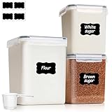 ComSaf Flour Sugar Storage Containers Set of 3 (5.2L/175oz) (2.5L/84oz*2), Large Airtight Food Storage Containers with Lids, Plastic Canisters Sets for Kitchen, Pantry Organizers for Rice and Baking