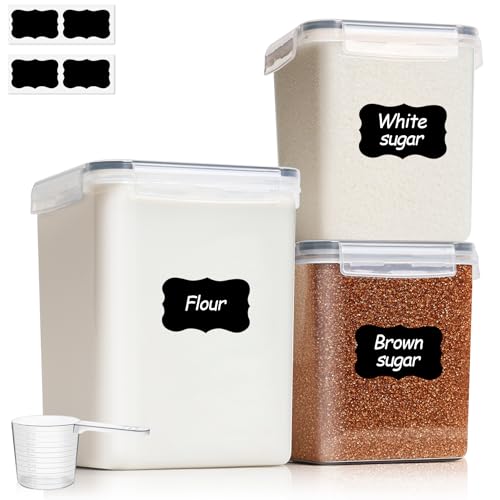ComSaf Flour Sugar Storage Containers Set of 3 (5.2L/5.5Qt) (2.5L/2.6Qt*2), Large Airtight Food Storage Containers with Lids, Plastic Canisters Sets for Kitchen, Pantry Organizers for Rice and Baking
