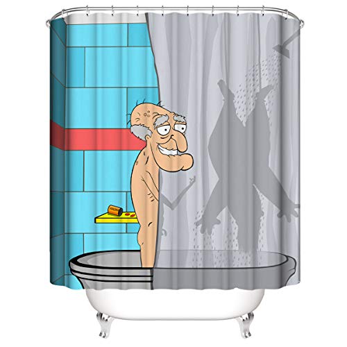 Cartoon Shower Curtain, Cartoon Old Man Bath Shower Curtain, Creative Cartoon Pattern, Cartoon Bathroom Accessories 70Ã—70 Inches, 12 Hooks, Opaque, Shower Curtain Cover