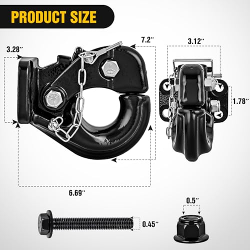 Image of Nilight Pintle Hook Hitch with Mounting Kit 40,000 lbs, Fits 2-1 /2 to 3-Inch Lunette Ring, Mount Required, 20Ton Hitch Receiver fit for Pintle Hook Mount