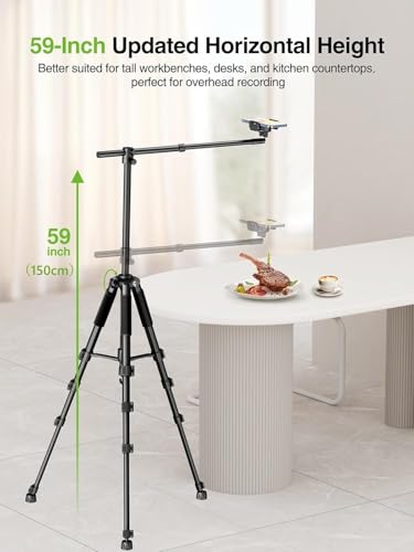 Image of elitehood Phone Tripod for Overhead Video Recording - Updated Horizontal 59-inch Adjustable Tripod for iPhone with 25in Long Extendable Arm, 360 Rotation iPhone Stand Holder for Overhead Recording