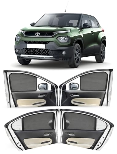Image of Autofact Cotton Car Sunshades For Tata Punch, UV Protection, Useful Car Accessories, Custom Fit Sun Shades For Side Windows, Set Of 4