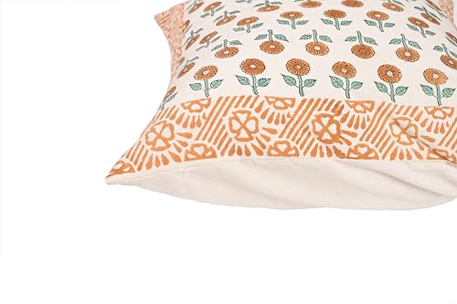 Image of Cotton Cushion Covers 16x16 Inch - Hand Block Floral Print Pillow Covers for Sofa, Couch & Bedroom Pack of 5, Yellow