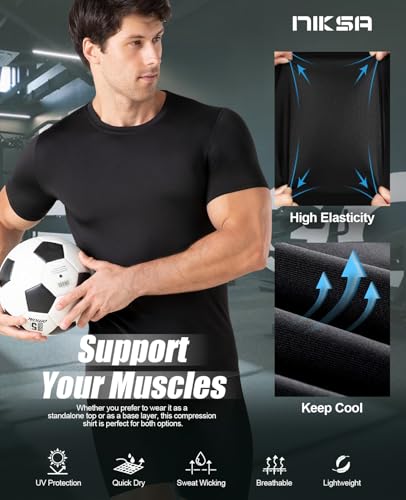 Niksa Compression Shirt Men, 3 Packs Short Sleeve Gym T Shirts Men's Muscle Fit T-Shirt Breathable Active Wear T Shirt Base Layers Quick Dry Clothes Tops for Work Running Cycling Sports Training - Image 5