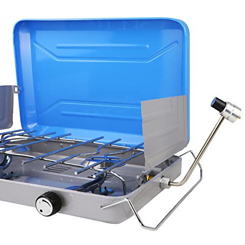 VT-101 2 Burner Portable Propane Gas Classic Camping Stove Grill, 20000 Btu Outdoor Portable Burner, Light Blue - Thumbnail 4