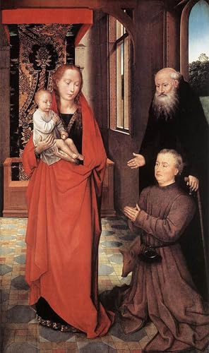 XcBAIHOUD Reproducción de lienzo Abstracto Cuadro Pinturas Murales Lady col Bambino l'abate e un donatore di Hans Memling para Decoración de Paredes 60x90cm