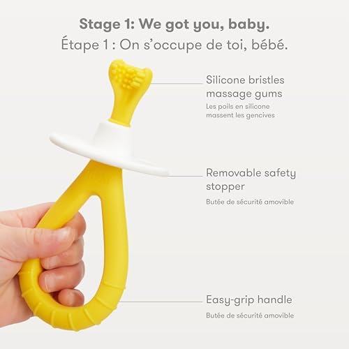 Frida Baby Grow-With-Me Training Toothbrush Set, 2-in-1 Baby & Toddler Toothbrush, Yellow, Manual, Soft Bristles, Silicone Handle, Recyclable, 6-24 Months — view 3