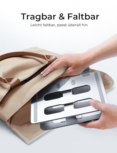 CIRYCASE Laptop Ständer Höhenverstellbar & Ergonomischer, Faltbarer Aluminium Laptop Stand, Stabiler & Tragbare Laptopständer, Notebook Ständer Tastaturablage Kompatibel mit MacBook Pro, HP (10–16”)