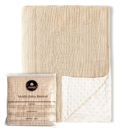 Chungie Soft Baby Blanket 40x30 inches – 100% Cotton Muslin Front & Plush Minky Fleece Back, Multi-Layer Blanket for Baby Boys & Girls, Nursery Bed...