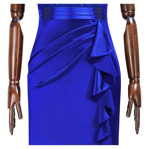 Image of Miusol Women's Vintage V-Neck Slim Ruffle Split Evening Formal Maxi Dress