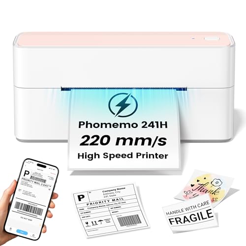 Image of Phomemo High-Speed Bluetooth Thermal Label Printer & 100Pcs 4x6 Thermal Shipping Label, Pink Labels Printers for Shipping Package, Compatible with iPhone, Android, Shopify, Amazon, USPS