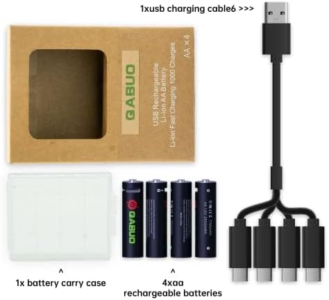 Miniatura 6 de QABUO Batería recargable de iones de litio USB-C AA, batería AA de alta capacidad de 1.5 V2550 MWh, puerto tipo C de carga rápida de 1.5 horas, la