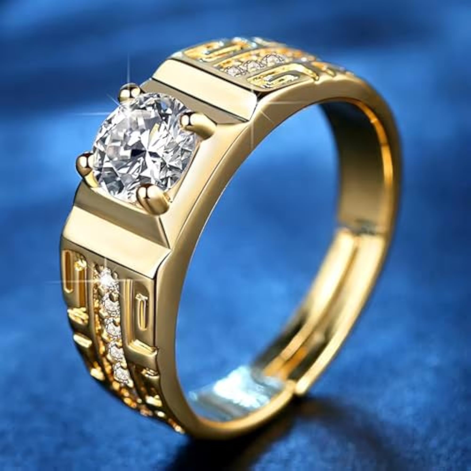 Exclusive American Diamond Solitaire Adjustable Ring for Men