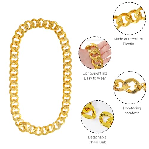 Big Chain Necklace Detachable Fake Plastic Chunky Hip Hop Turnover Chain Necklace 80s 90s Costume Accessory for Men Women Halloween Parties Festivals, 39.37 inches3