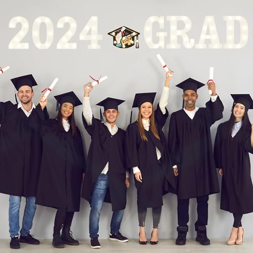 Graduation Party Decorations 2024-8 LED Long Marquee Light Up Letters \'Grad 2024\' and 1 \'Doctorial hat\' - Graduation Party Decor for Kindergarten Preschool High School College Graduation - Thumbnail 4