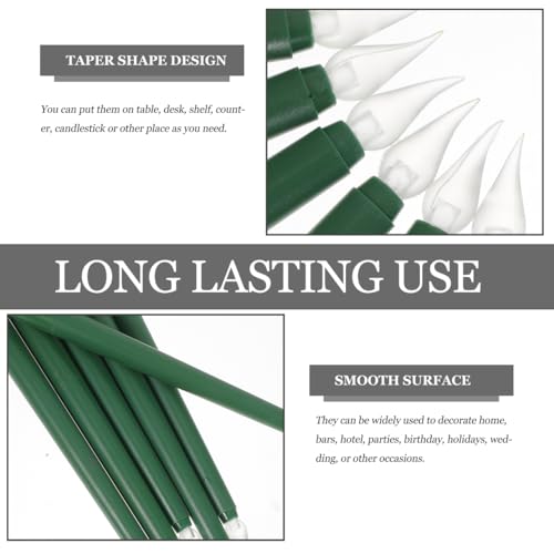 Image of Angoily Flameless Ivory Taper Candles Flickering, Green Real Wax Led Flameless Taper Candles, Battery Operated Led Warm 3D Wick Light Window Real of 6, Christmas Home Wedding Decor