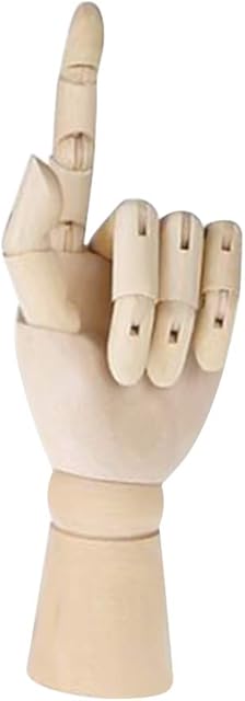 Wooden Manikin Hand 10 Inch Flexible Fingers Realistic Wood Hand Model Posable Manikin Hand - Opposable Sectioned Artist Hand Model for Arts Drawing, Sketching, Painting, Jewelry Display - Left