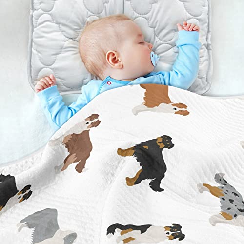 Image of Swaddle Blanket Australian Shepherd Dog Cotton Blanket for Infants, Receiving Blanket, Lightweight Soft Swaddling Blanket for Crib, Stroller, Nursery Blankets, 30x40 in