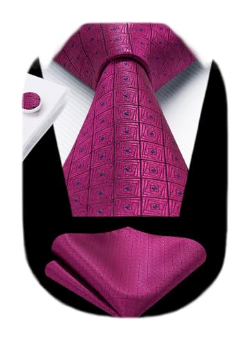 Image of HISDERN Mens Tie Set Classic Woven Ties and Pocket Square Cufflinks Set Formal Business Wedding Neckties Handkerchief