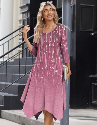 Image of Zeagoo Midi Dresses Women 2026 Dress 3 /4 Sleeve Casual Dresses with Pockets A Line Summer Beach Sundress