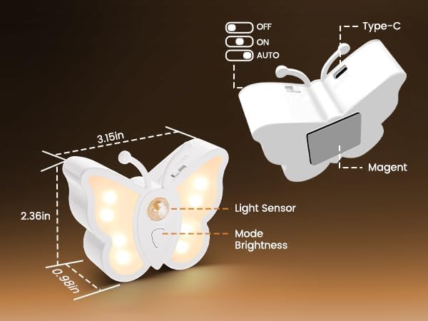 Miniatura 9 de LOFTEK Luz recargable con sensor de movimiento, cambio de color RGB y luz nocturna regulable, bonita luz de mariposa para dormitorio de niños, baño,