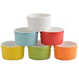como hacer moldes individuales para horno 【DURABLE Y MÚLTIPLE Y ANCHO USADO】--- 6pcs Moldes rondos de porcelana con estilo / mini tazones / platos de soufflé; Excelente para hornear o sumergir en su cocina, comedor, restaurante o su empresa de catering. Apile bien para almacenar.