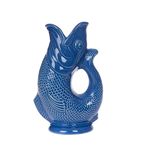 Carafe glouglou emblématique Gurgly, bleu azur, Petit format 23cm, 750ml - Pichet à eau en forme de poisson, vase décoratif, ornement, carafe