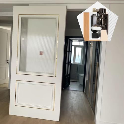 Binario per Porta Scorrevole Kit Ferramenta per Porta Scorrevole a Scomparsa con Chiusura Ammortizzata, Binario per Porta Scorrevole a Scomparsa, Ferramenta Scorrevole Nascosta(46in/117cm)