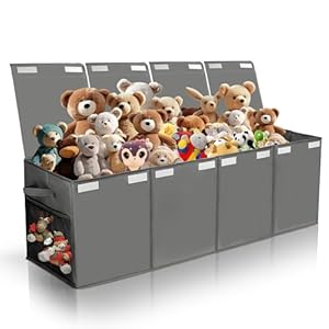 Extra Large Toy Chest,50″x15″x12″ Toy Box for Kids Boys Girls,Collapsible Sturdy Toy Storage Organizer with Mesh Pockets,Large Kids Toy Chest Storage Boxes Bins Baskets for Girls,Boys,Nursery(Grey)