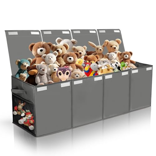 Extra Large Toy Chest,50″x15″x12″ Toy Box for Kids Boys Girls,Collapsible Sturdy Toy Storage Organizer with Mesh Pockets,Large Kids Toy Chest Storage Boxes Bins Baskets for Girls,Boys,Nursery(Grey)